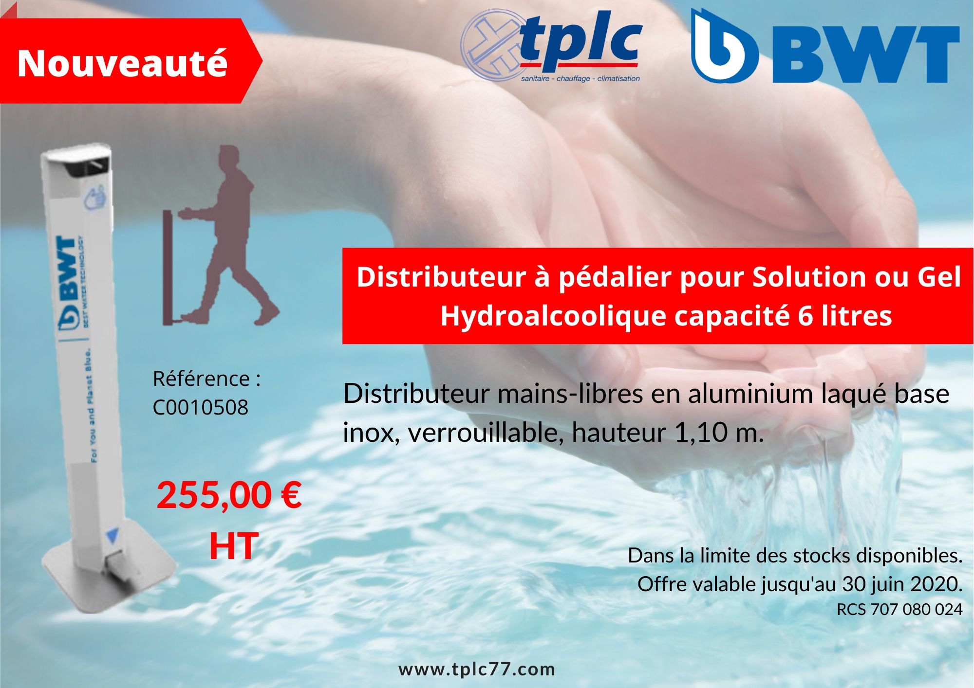 Distributeur à pédalier pour Solution ou Gel Hydroalcoolique capacité 6 litres